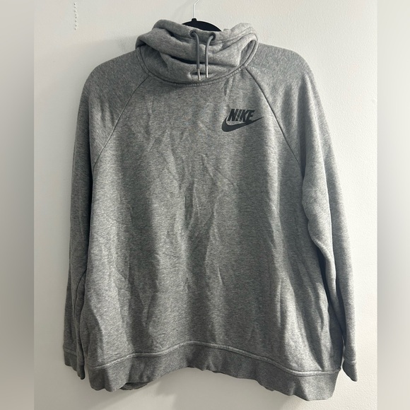 NIKE Rally Funnel Neck Women's Hoodie Sweatshirt Dark Heather Gary Logo - Picture 4 of 7